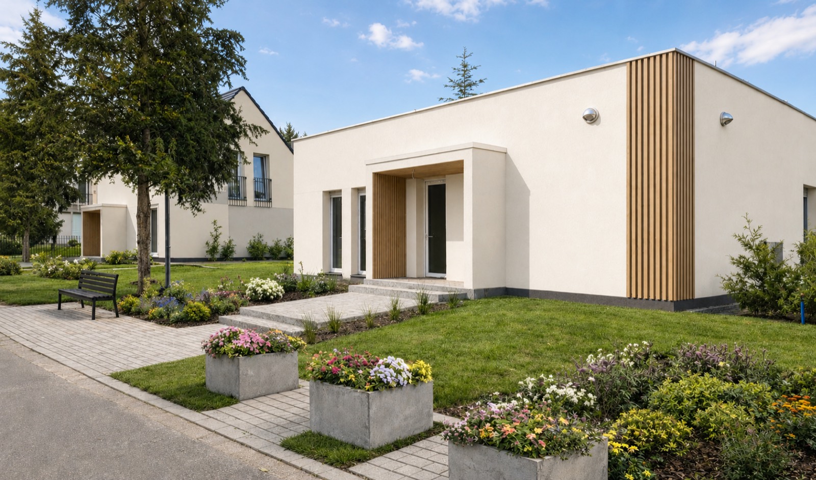 SecHome 86 — parterowy dom prefabrykowany, elewacja frontowa